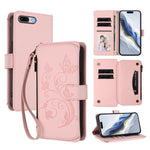 Ví da khóa kéo đa thẻ hoa tình yêu bướm, dành cho iPhone 7 Plus / 8 Plus