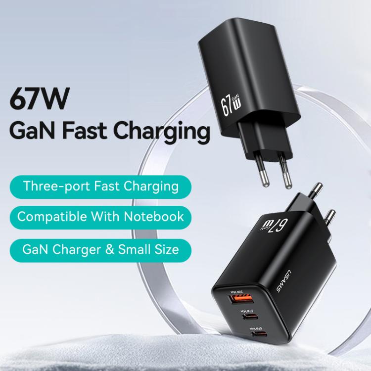 Sạc nhanh mini USAMS CC265 67W GaN 2 x Type-C, USB cổng ba, CC265