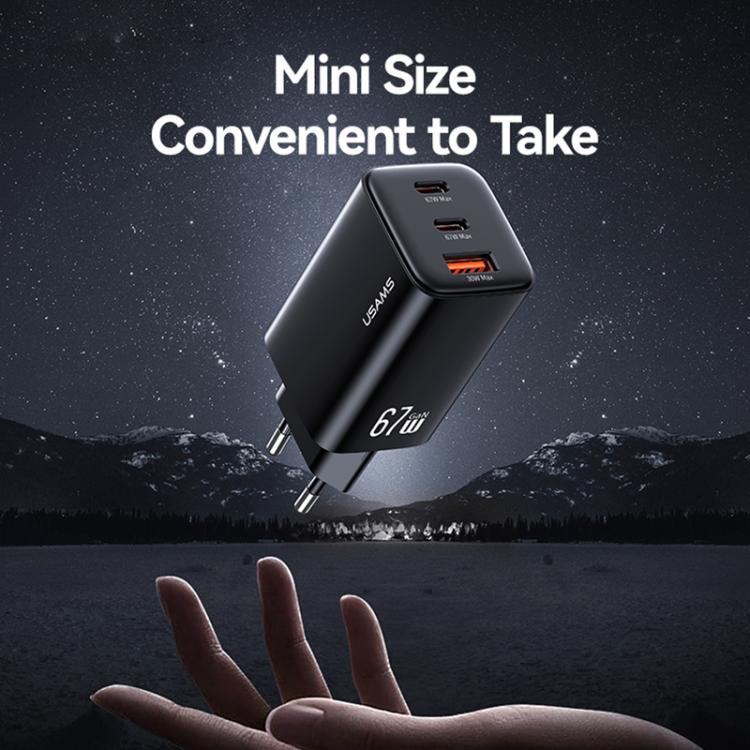 Sạc nhanh mini USAMS CC265 67W GaN 2 x Type-C, USB cổng ba, CC265