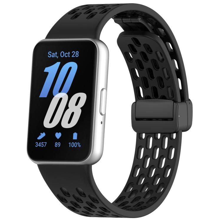 Dây đồng hồ silicone khóa nam châm đen kiểu lỗ xDfind, Dành cho Samsung Galaxy Fit3