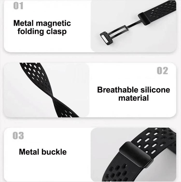 Dây đồng hồ silicone khóa nam châm đen kiểu lỗ xDfind, Dành cho Samsung Galaxy Fit3