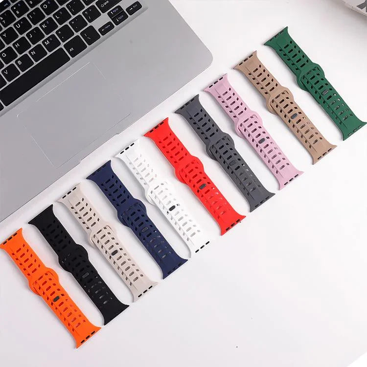 Dây đồng hồ silicone lỗ họa tiết vảy cá mập, dành cho Apple Watch 46mm / 49mm / 45mm / 44mm