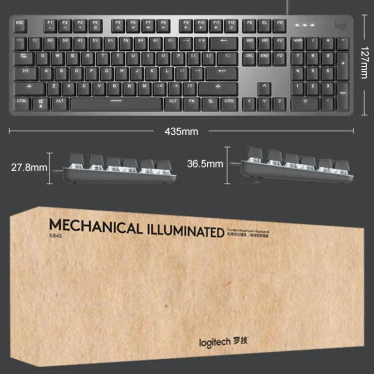Bàn phím cơ có dây Logitech K845 đèn nền, chiều dài cáp: 1,8m, trục Longhua nâu, trục Longhua đỏ