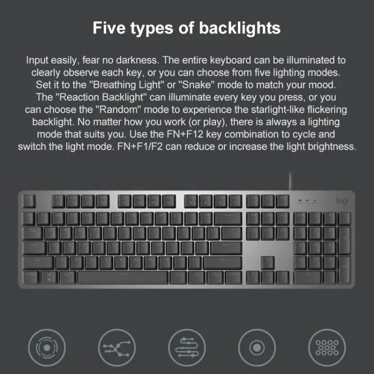 Bàn phím cơ có dây Logitech K845 đèn nền, chiều dài cáp: 1,8m, trục Longhua nâu, trục Longhua đỏ