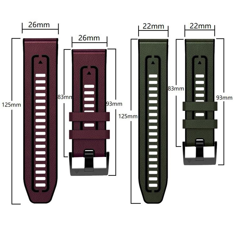 xDfind Leather Skin Silicone Quick Release Watch Band, For Garmin 26mm, For Garmin 22mm