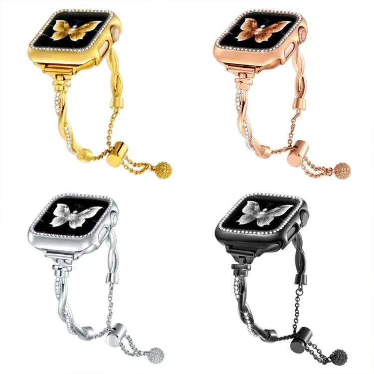 Dây đồng hồ kim loại xoắn vòng tay kim cương xDfind, dành cho Apple Watch 42 / 44 / 45 / 46 / 49mm, dành cho Apple Watch 38 / 40 / 41 / S10 42mm