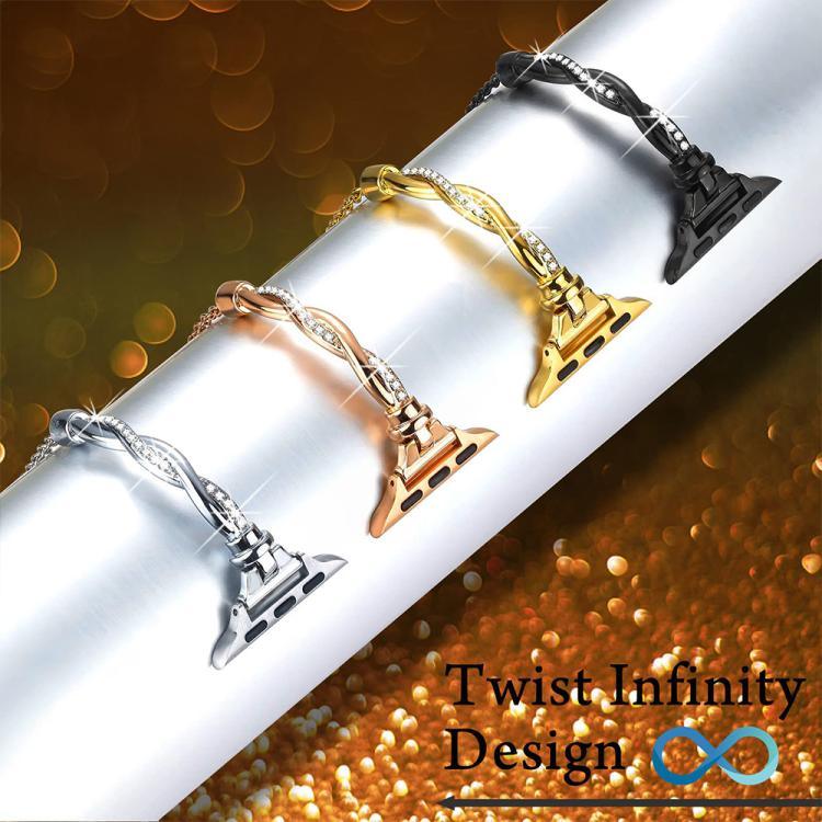 Dây đồng hồ kim loại xoắn vòng tay kim cương xDfind, dành cho Apple Watch 42 / 44 / 45 / 46 / 49mm, dành cho Apple Watch 38 / 40 / 41 / S10 42mm