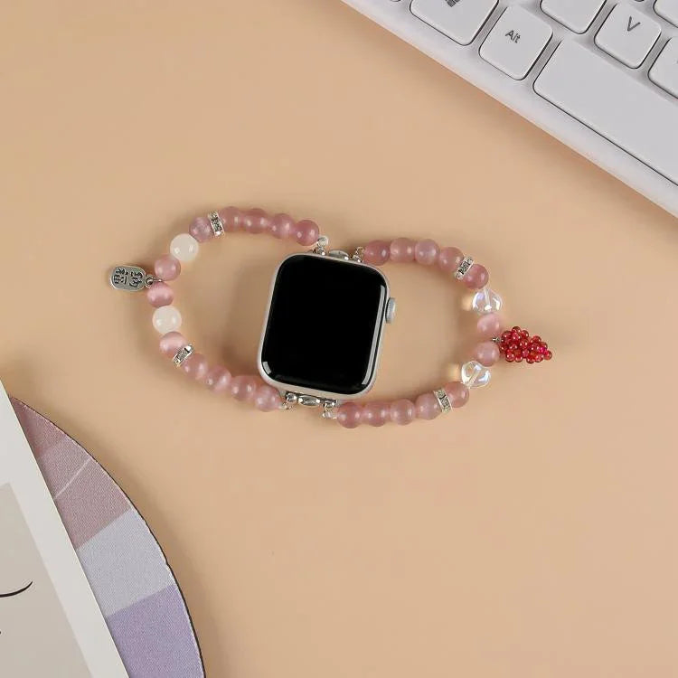 Dây đồng hồ vòng tay hạt đá mắt mèo, dành cho Apple Watch 46mm / 49mm / 45mm / 44mm, dành cho Apple Watch 42mm / 41mm / 40mm / 38mm