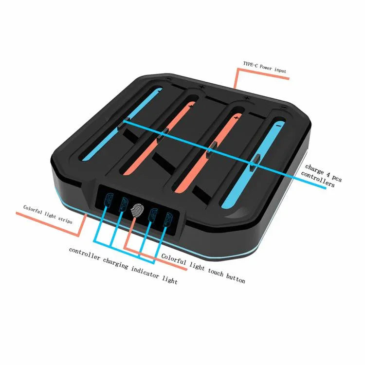 Giá đỡ sạc điều khiển game 4 trong 1 KJH NS2-026 với đèn RGB, KJH-NS2-026