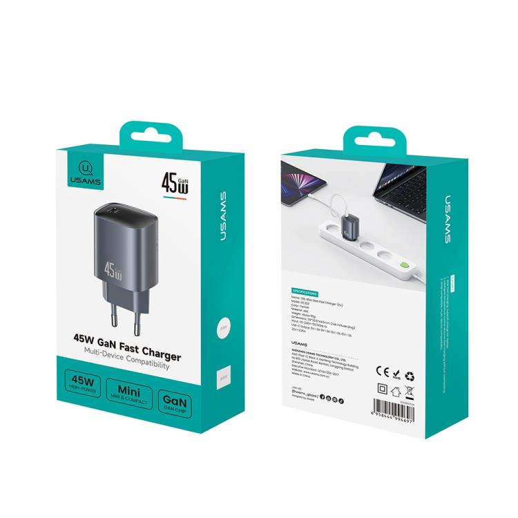 USAMS CC323 T66 Sạc nhanh GaN 45W USB-C / Type-C, phích cắm EU, CC323