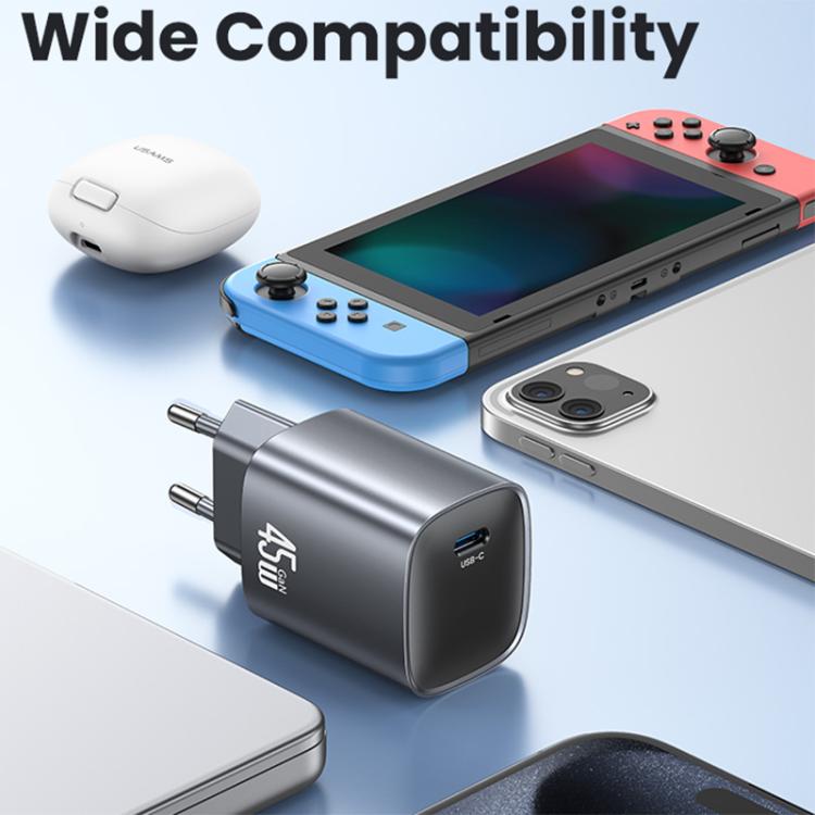 USAMS CC323 T66 Sạc nhanh GaN 45W USB-C / Type-C, phích cắm EU, CC323