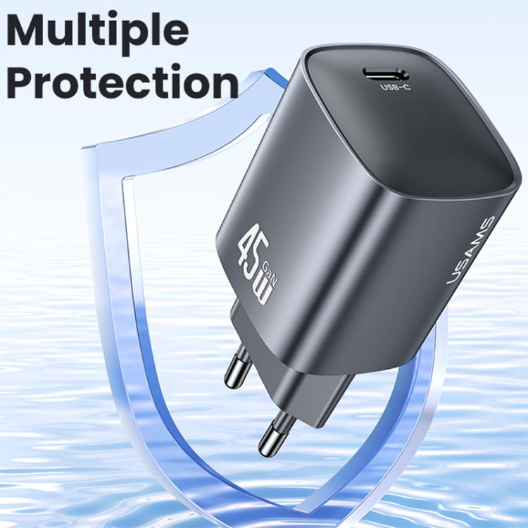 USAMS CC323 T66 Sạc nhanh GaN 45W USB-C / Type-C, phích cắm EU, CC323