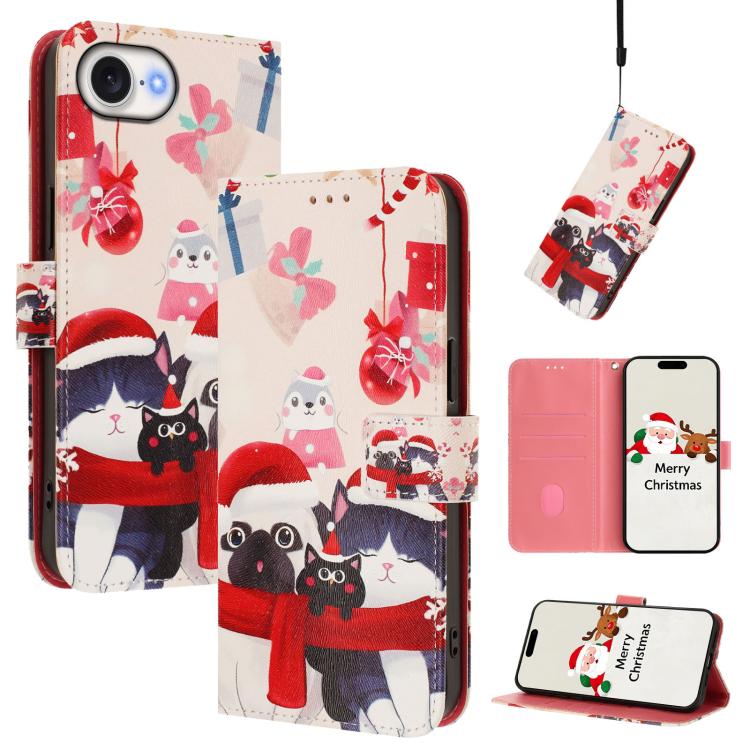 Ốp lưng điện thoại da khóa móc dây đeo tay chủ đề Giáng Sinh, dành cho iPhone 17e / 16e, iPhone 17 Pro Max, iPhone 17 Pro, iPhone 17, iPhone Air, iPhone 16 Pro Max, iPhone 16 Pro, iPhone 16 Plus