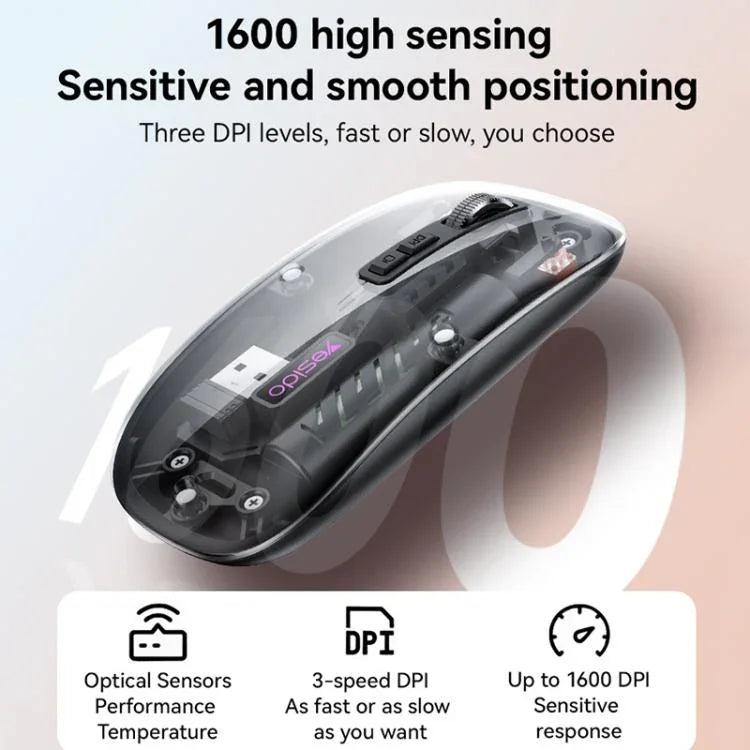 Chuột không dây Bluetooth hai chế độ trong suốt Yesido KB29, KB29 (Trắng), KB29 (Đen)