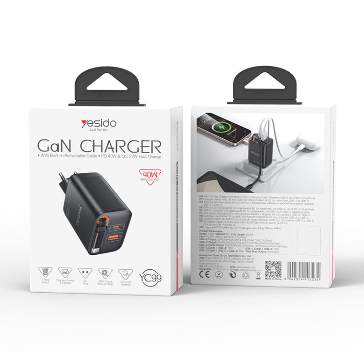 Sạc nhanh Yesido YC99 40W với cáp Type-C kéo dài, YC99