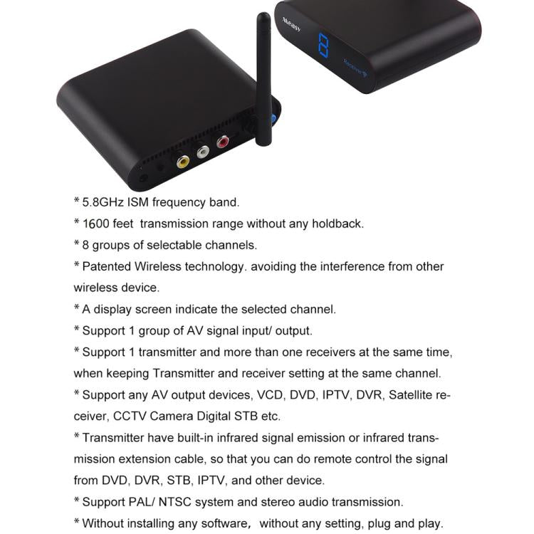 Measy AV550 Bộ Phát và Thu Âm Thanh / Hình Ảnh Không Dây 5.8GHz với Chức Năng Trả Về Hồng Ngoại, Khoảng Cách: 500m, AV550 Màu Đen
