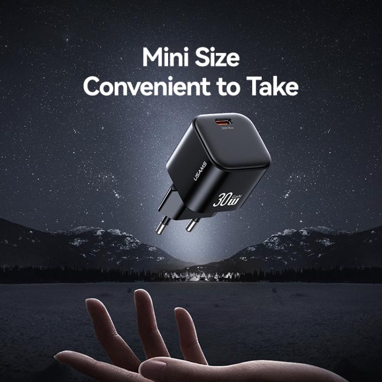 Sạc nhanh mini 30W GaN USB-C / Type-C USAMS CC262, phích cắm EU