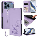 Ốp lưng điện thoại da dập nổi hình mèo trái tim có dây đeo tay, dành cho iPhone 17e / 16e, iPhone 17 Pro Max, iPhone 17 Pro, iPhone 17