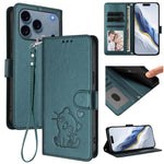 Ốp lưng điện thoại da dập nổi hình mèo trái tim có dây đeo tay, dành cho iPhone 17e / 16e, iPhone 17 Pro Max, iPhone 17 Pro, iPhone 17