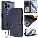 Ốp lưng điện thoại da dập nổi hình mèo trái tim có dây đeo tay, dành cho iPhone 17e / 16e, iPhone 17 Pro Max, iPhone 17 Pro, iPhone 17