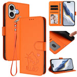 Ốp lưng điện thoại da dập nổi hình mèo trái tim có dây đeo tay, dành cho iPhone 17e / 16e, iPhone 17 Pro Max, iPhone 17 Pro, iPhone 17