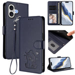Ốp lưng điện thoại da dập nổi hình mèo trái tim có dây đeo tay, dành cho iPhone 17e / 16e, iPhone 17 Pro Max, iPhone 17 Pro, iPhone 17