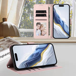 Ốp lưng điện thoại da dập nổi hình mèo trái tim có dây đeo tay, dành cho iPhone Air, iPhone 16 Pro Max, iPhone 16 Pro, iPhone 16 Plus