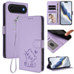 Ốp lưng điện thoại da dập nổi hình mèo trái tim có dây đeo tay, dành cho iPhone Air, iPhone 16 Pro Max, iPhone 16 Pro, iPhone 16 Plus