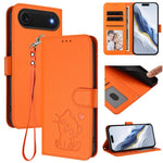 Ốp lưng điện thoại da dập nổi hình mèo trái tim có dây đeo tay, dành cho iPhone Air, iPhone 16 Pro Max, iPhone 16 Pro, iPhone 16 Plus