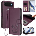 Ốp lưng điện thoại da dập nổi hình mèo trái tim có dây đeo tay, dành cho iPhone Air, iPhone 16 Pro Max, iPhone 16 Pro, iPhone 16 Plus