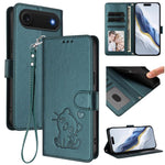 Ốp lưng điện thoại da dập nổi hình mèo trái tim có dây đeo tay, dành cho iPhone Air, iPhone 16 Pro Max, iPhone 16 Pro, iPhone 16 Plus