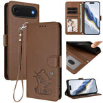 Ốp lưng điện thoại da dập nổi hình mèo trái tim có dây đeo tay, dành cho iPhone Air, iPhone 16 Pro Max, iPhone 16 Pro, iPhone 16 Plus