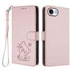 Ốp lưng điện thoại da dập nổi hình mèo trái tim có dây đeo tay, dành cho iPhone 17e / 16e, iPhone 17 Pro Max, iPhone 17 Pro, iPhone 17