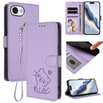 Ốp lưng điện thoại da dập nổi hình mèo trái tim có dây đeo tay, dành cho iPhone 17e / 16e, iPhone 17 Pro Max, iPhone 17 Pro, iPhone 17