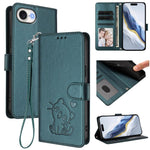 Ốp lưng điện thoại da dập nổi hình mèo trái tim có dây đeo tay, dành cho iPhone 17e / 16e, iPhone 17 Pro Max, iPhone 17 Pro, iPhone 17