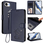 Ốp lưng điện thoại da dập nổi hình mèo trái tim có dây đeo tay, dành cho iPhone 17e / 16e, iPhone 17 Pro Max, iPhone 17 Pro, iPhone 17
