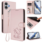 Ốp lưng điện thoại da dập nổi hình mèo trái tim có dây đeo tay, dành cho iPhone Air, iPhone 16 Pro Max, iPhone 16 Pro, iPhone 16 Plus