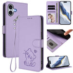 Ốp lưng điện thoại da dập nổi hình mèo trái tim có dây đeo tay, dành cho iPhone Air, iPhone 16 Pro Max, iPhone 16 Pro, iPhone 16 Plus