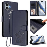 Ốp lưng điện thoại da dập nổi hình mèo trái tim có dây đeo tay, dành cho iPhone Air, iPhone 16 Pro Max, iPhone 16 Pro, iPhone 16 Plus