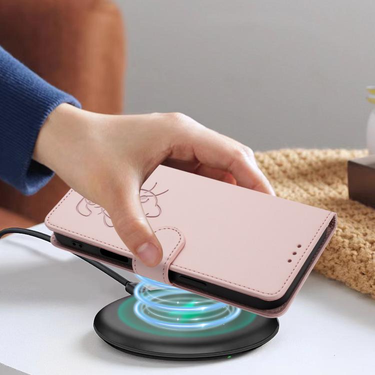 Ốp điện thoại da hình mèo trái tim nổi với dây đeo tay, Dành cho iPhone 15, Dành cho iPhone 14 Plus, Dành cho iPhone 14 / 13, Dành cho iPhone 14 Pro