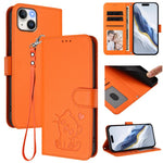 Ốp điện thoại da hình mèo trái tim nổi với dây đeo tay, Dành cho iPhone 15, Dành cho iPhone 14 Plus, Dành cho iPhone 14 / 13, Dành cho iPhone 14 Pro