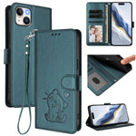 Ốp điện thoại da hình mèo trái tim nổi với dây đeo tay, Dành cho iPhone 15, Dành cho iPhone 14 Plus, Dành cho iPhone 14 / 13, Dành cho iPhone 14 Pro