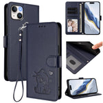 Ốp điện thoại da hình mèo trái tim nổi với dây đeo tay, Dành cho iPhone 15, Dành cho iPhone 14 Plus, Dành cho iPhone 14 / 13, Dành cho iPhone 14 Pro