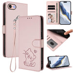 Ốp điện thoại da hình mèo trái tim nổi với dây đeo tay, Dành cho iPhone 14 Pro Max, Dành cho iPhone 7 / 8 / SE 2022, Dành cho iPhone 13 Pro Max, Dành cho iPhone 13 Pro
