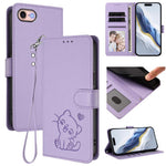 Ốp điện thoại da hình mèo trái tim nổi với dây đeo tay, Dành cho iPhone 14 Pro Max, Dành cho iPhone 7 / 8 / SE 2022, Dành cho iPhone 13 Pro Max, Dành cho iPhone 13 Pro