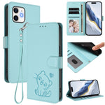 Ốp điện thoại da hình mèo trái tim nổi với dây đeo tay, Dành cho iPhone 13 mini, Dành cho iPhone 12 / 12 Pro, Dành cho iPhone 12 Pro Max, Dành cho iPhone 12 mini