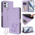 Ốp điện thoại da hình mèo trái tim nổi với dây đeo tay, Dành cho iPhone 13 mini, Dành cho iPhone 12 / 12 Pro, Dành cho iPhone 12 Pro Max, Dành cho iPhone 12 mini