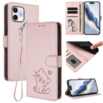 Ốp điện thoại da hình mèo trái tim nổi với dây đeo tay, Dành cho iPhone 13 mini, Dành cho iPhone 12 / 12 Pro, Dành cho iPhone 12 Pro Max, Dành cho iPhone 12 mini