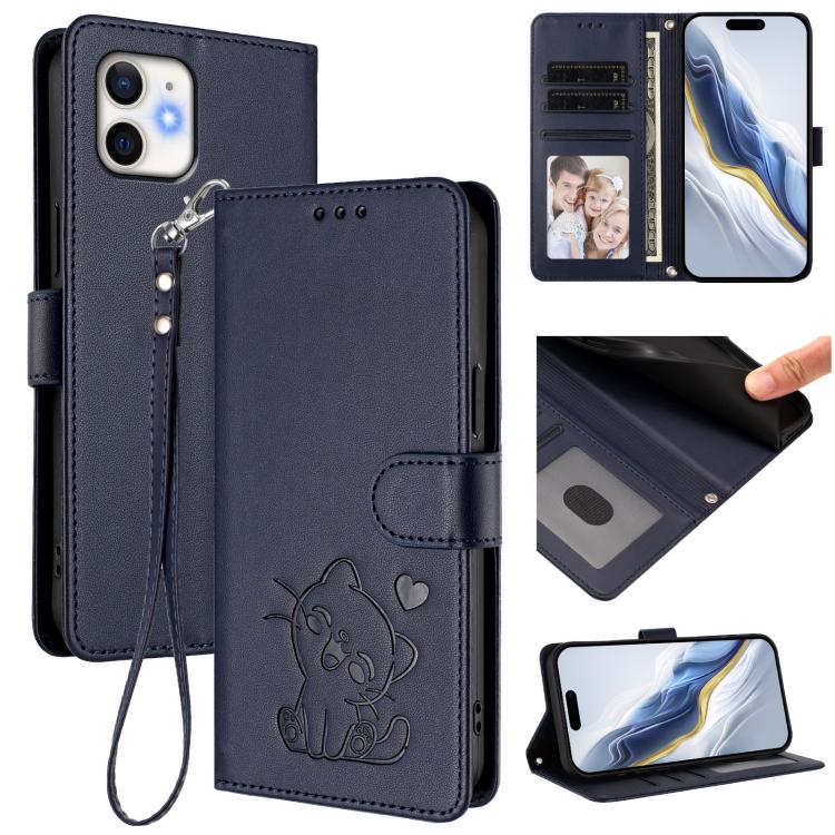 Ốp điện thoại da hình mèo trái tim nổi với dây đeo tay, Dành cho iPhone 13 mini, Dành cho iPhone 12 / 12 Pro, Dành cho iPhone 12 Pro Max, Dành cho iPhone 12 mini
