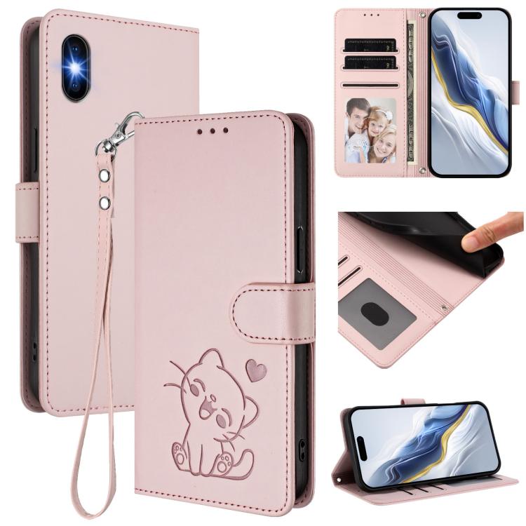Ốp điện thoại da hình mèo trái tim nổi kèm dây đeo tay, dành cho iPhone 11 Pro Max, iPhone 11, iPhone 11 Pro, iPhone X / XS